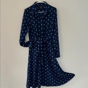 Ralph Lauren Navy Blue Patterned Long Sleeve Dress